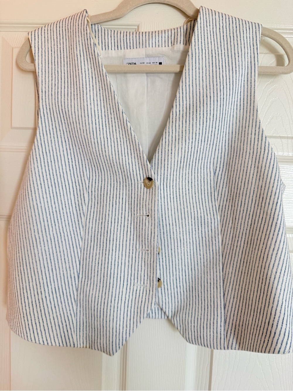 Zara White Vest with Blue Pinstripes